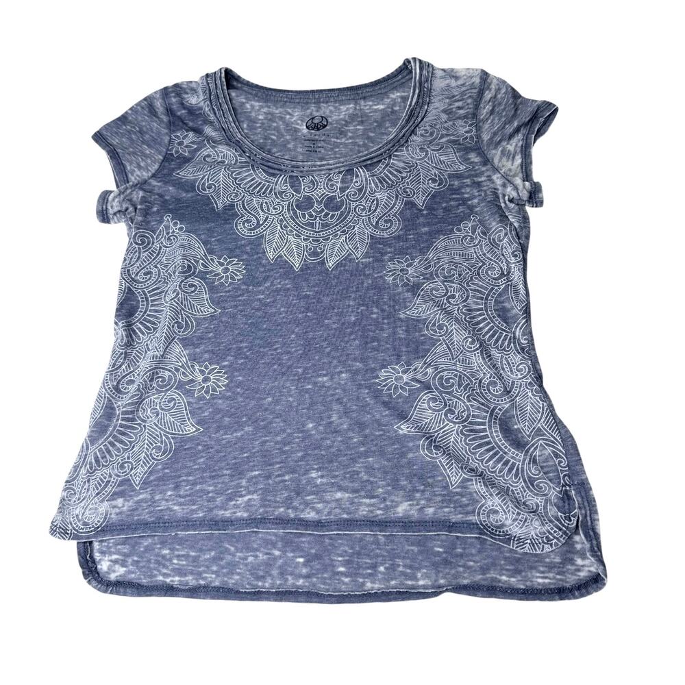 Te Verde NYC T Shirt Women's Med Blue Soft Hi Lo Tee Paisley Sun Cotton Top Vtg